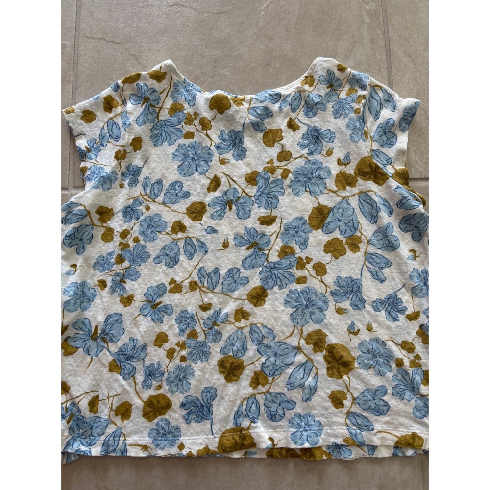 Joie‎ Shirt Womens Large Cream Blue Linen Floral Boho Beachy Coastal Resort - Picture 4 of 8